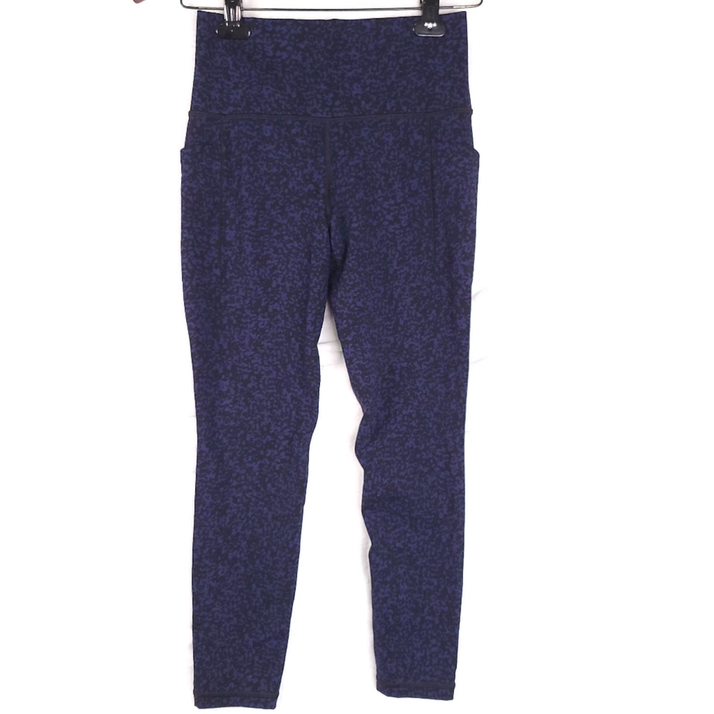 Athleta Salutation Stash Pocket Gravel Tight S Blue Black Print